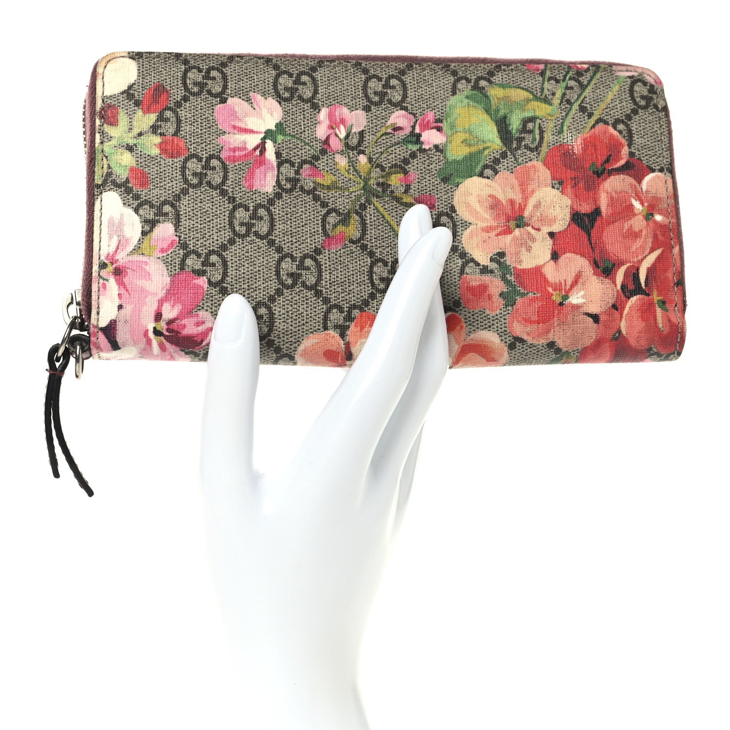 Gucci GG Supreme Monogram Blooms Zip Around Wallet Beige Multicolor Dry Rose 2 of 9