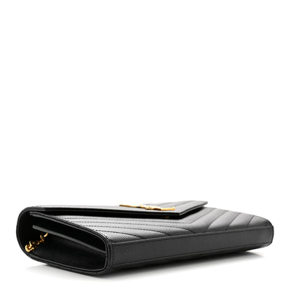 Saint Laurent Grain De Poudre Matelasse Chevron Monogram Chain Wallet Black 4 of 12