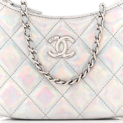 Chanel Iridescent Mirror Goatskin Quilted Clutch With Chain Silver 8 of 12