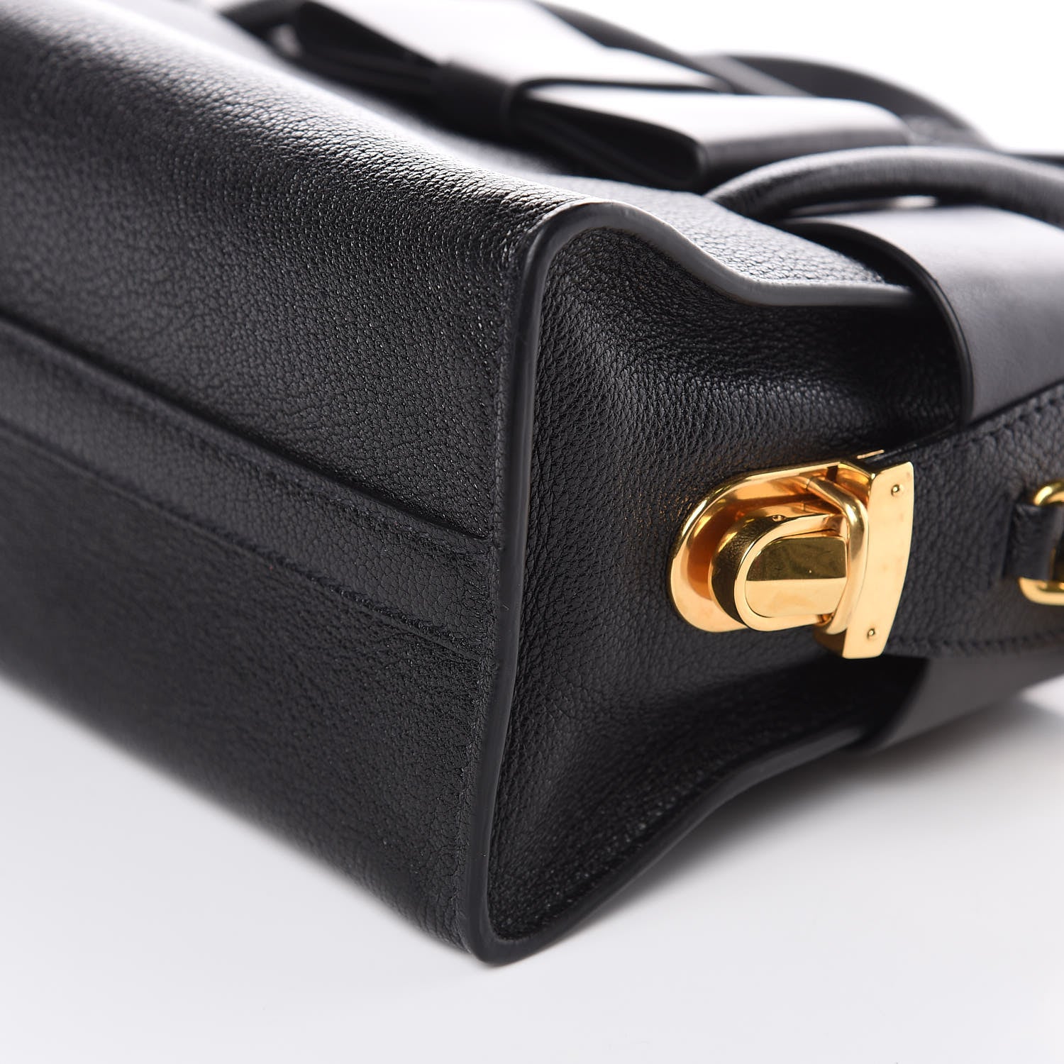 Miu Miu Goatskin Madras Fiocco Bow Top Handle Tote Black 8 of 10