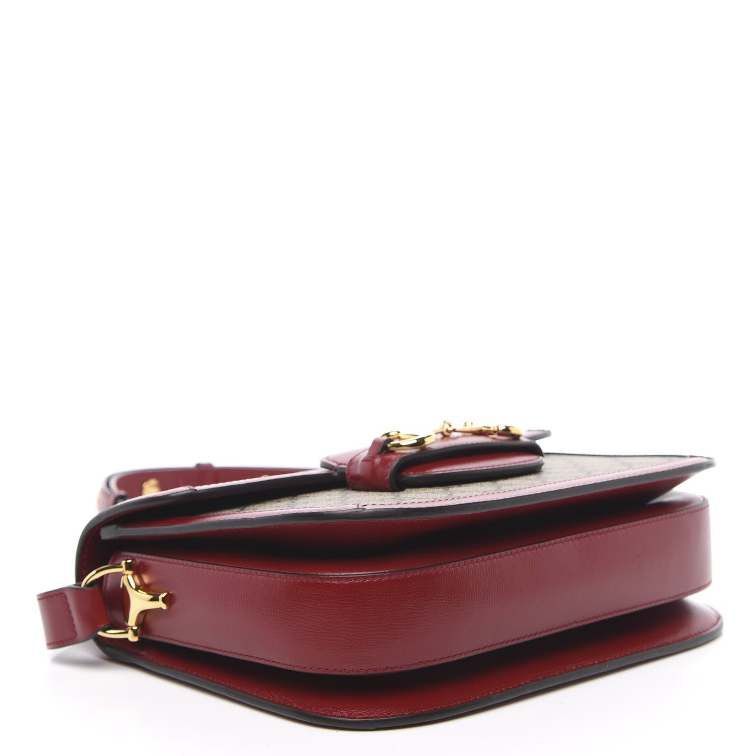 Gucci GG Supreme Monogram Azalea Calfskin Horsebit 1955 Shoulder Bag Beige Ebony New Cherry Red 4 of 9