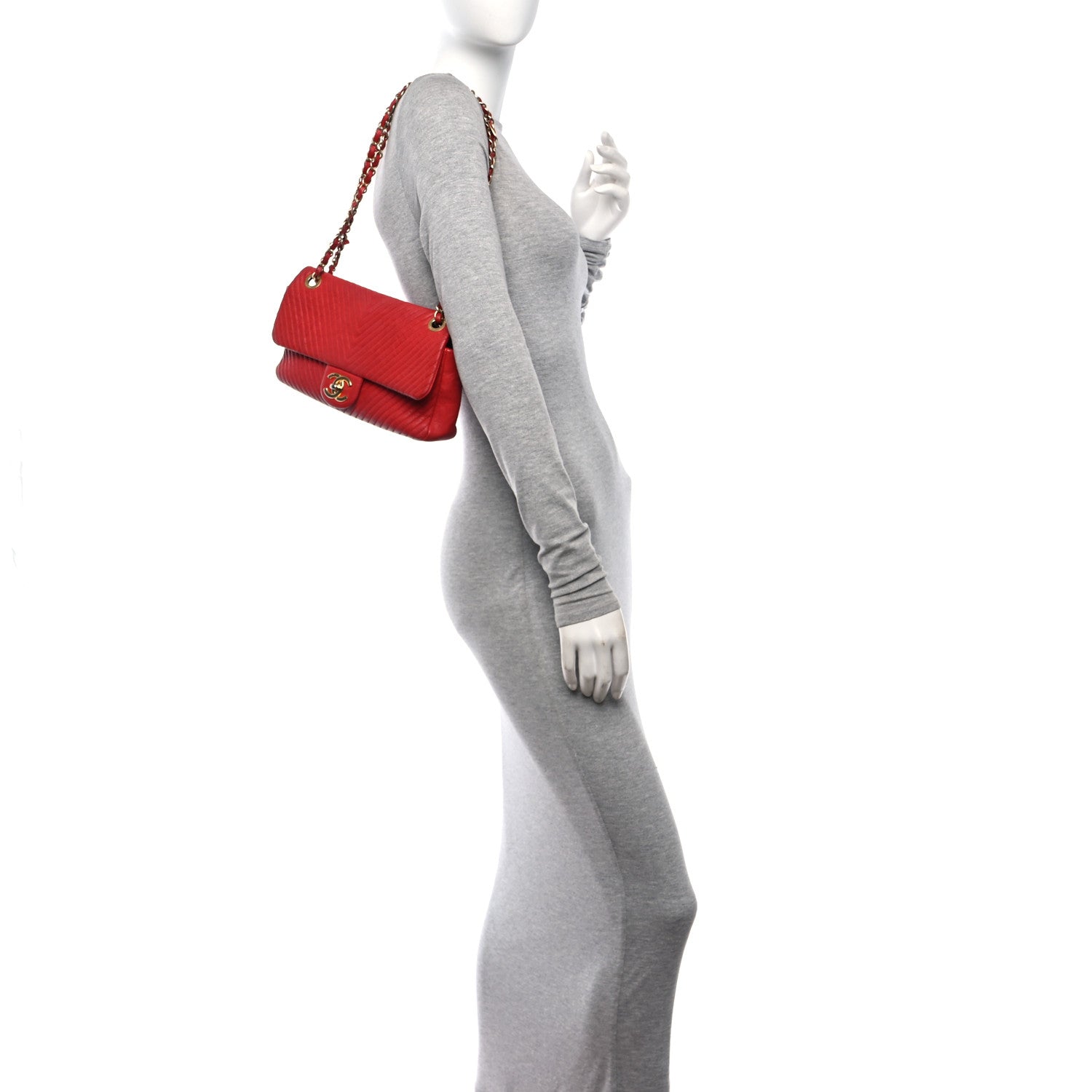 Chanel Calfskin Surpique Chevron Medium Flap Red 3 of 11