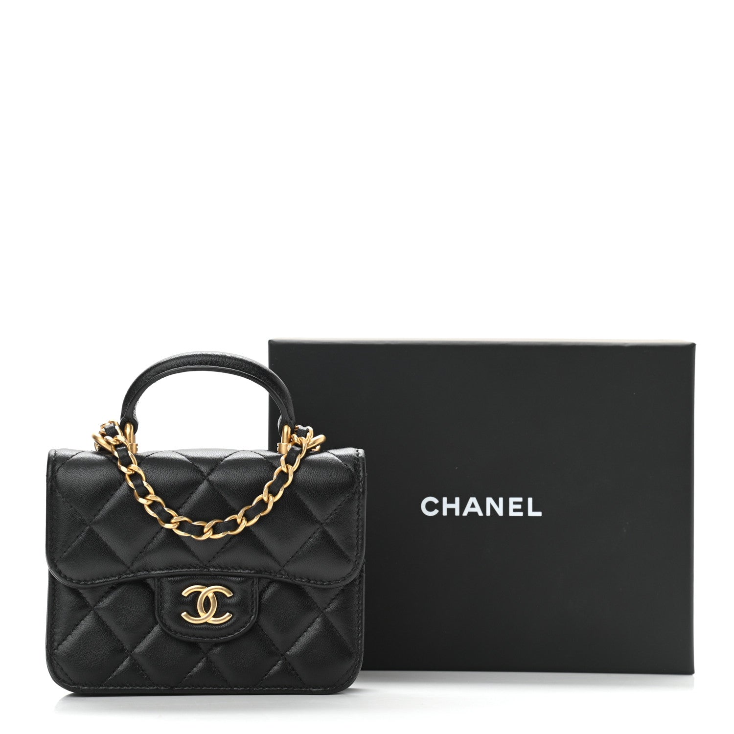 Chanel Lambskin Quilted Top Handle Flap Coin Purse With Chain Black 12 of 12