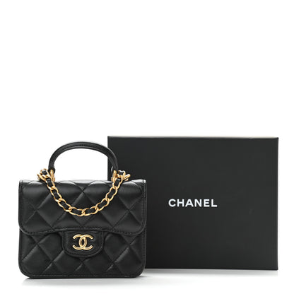 Chanel Lambskin Quilted Top Handle Flap Coin Purse With Chain Black 12 of 12