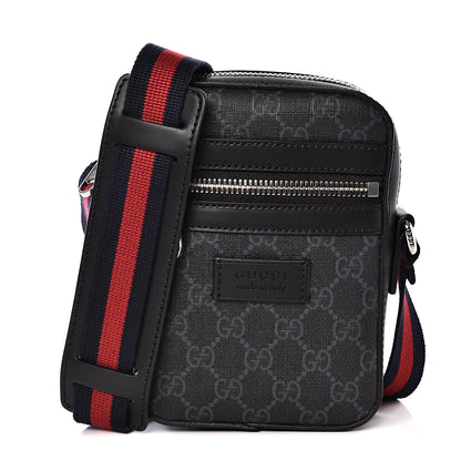 Gucci GG Supreme Monogram Appia Calfskin Web Small Camera Messenger Bag Black Grey 1 of 9