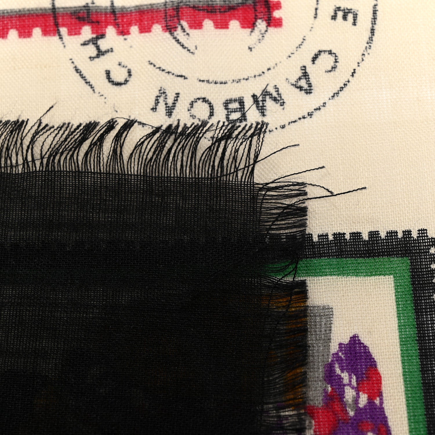 Chanel Silk Stamps Fringe Scarf Black Multicolor 3 of 6