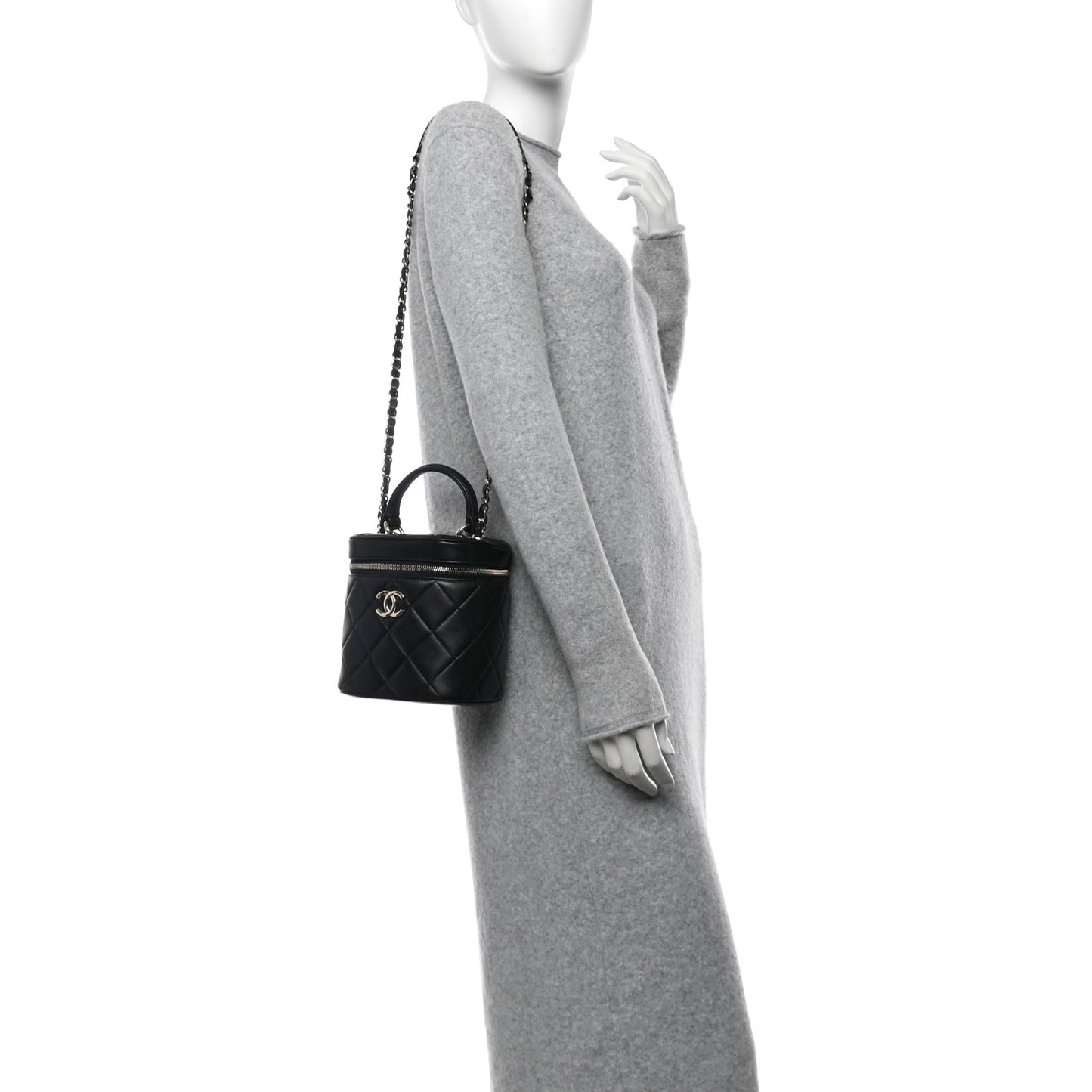 Lambskin Quilted Trendy Vanity Case Black