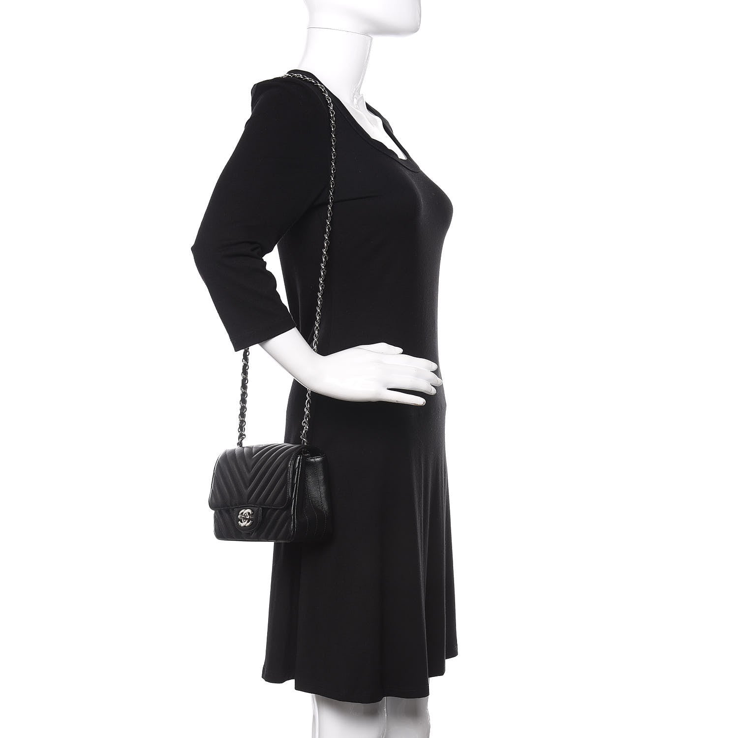 Chanel Caviar Chevron Quilted Mini Square Flap Black 2 of 11