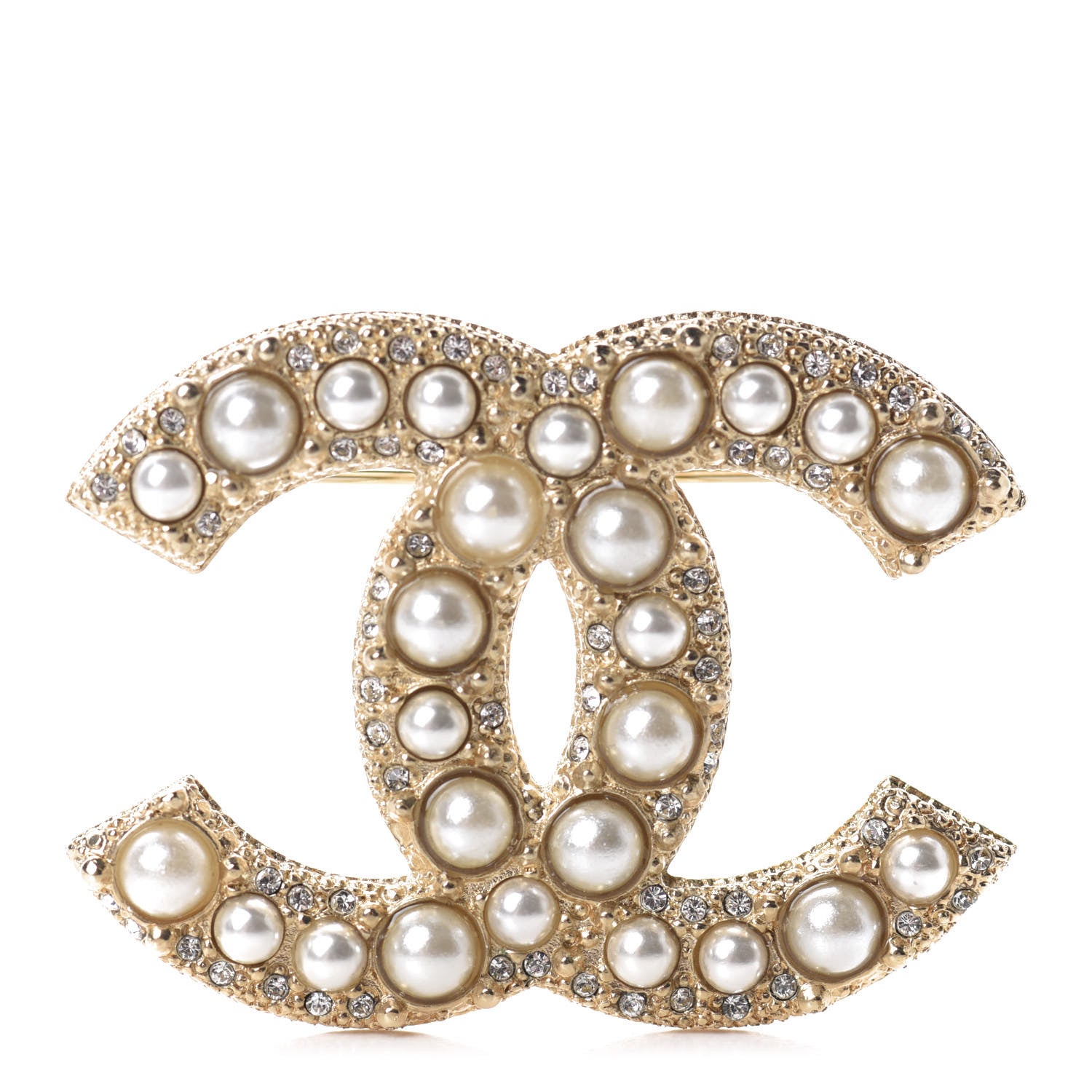 Chanel Pearl Crystal CC Brooch Gold 1 of 5
