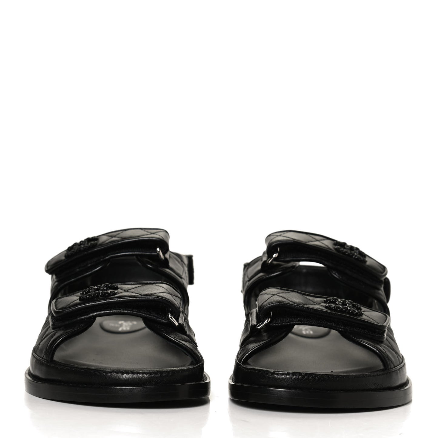 Lambskin Quilted Velcro Dad Sandals 39 So Black