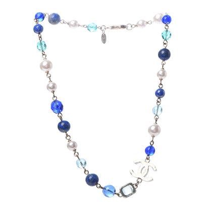 Chanel Ruthenium Pearl Beaded CC Short Necklace Silver Blue 3 of 6