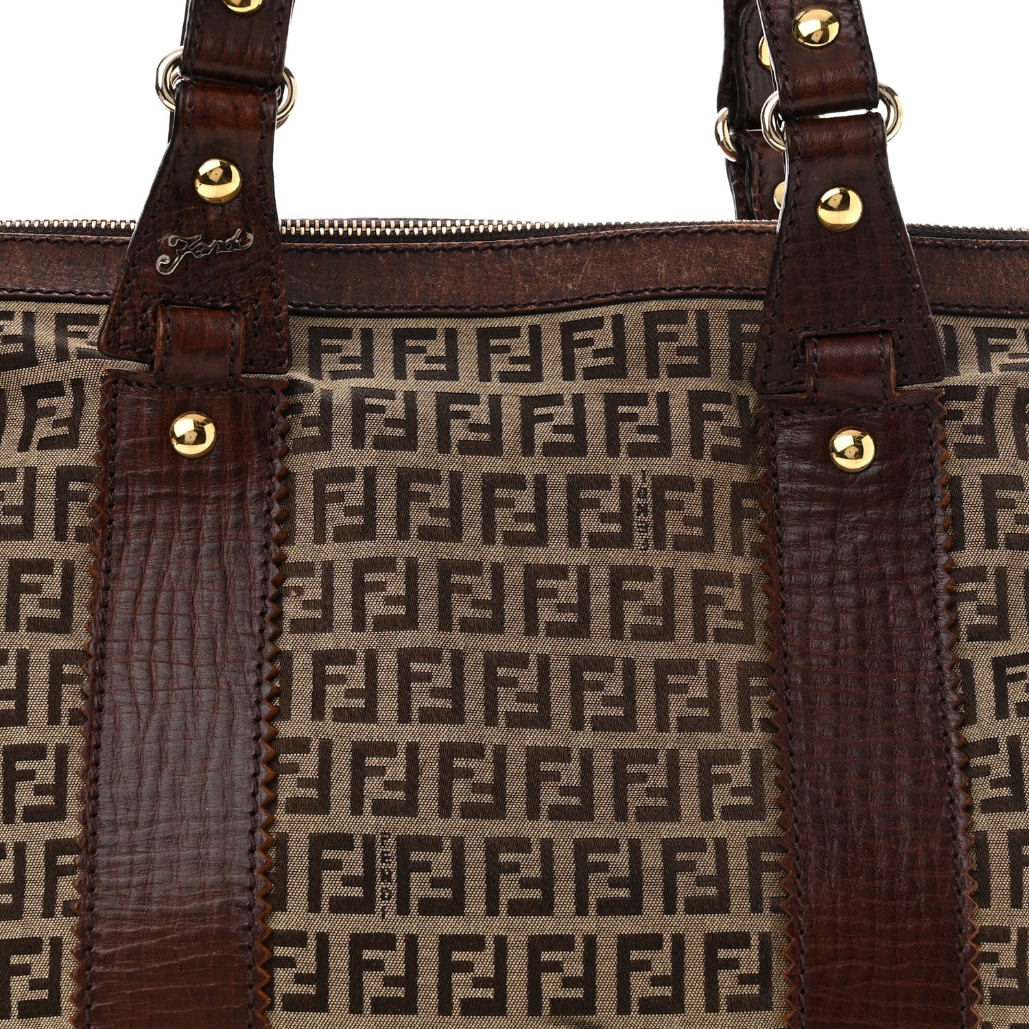 Fendi Zucchino Vitello Shopping Zip Tote Mogano Panna Bruciato 8 of 15