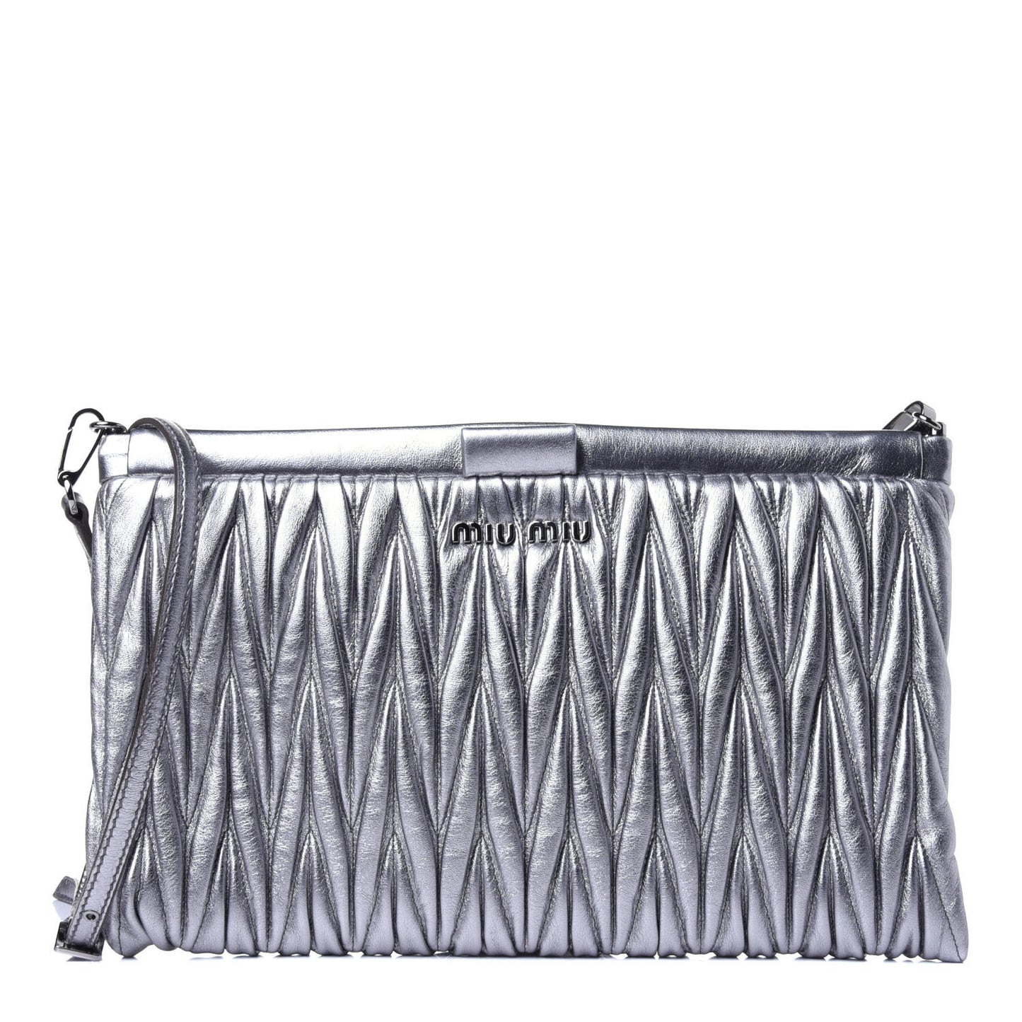 Metallic Nappa Matelasse Crossbody Clutch Cromo