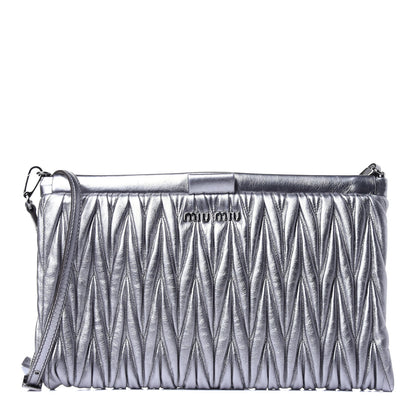 Miu Miu Metallic Nappa Matelasse Crossbody Clutch Cromo 1 of 10