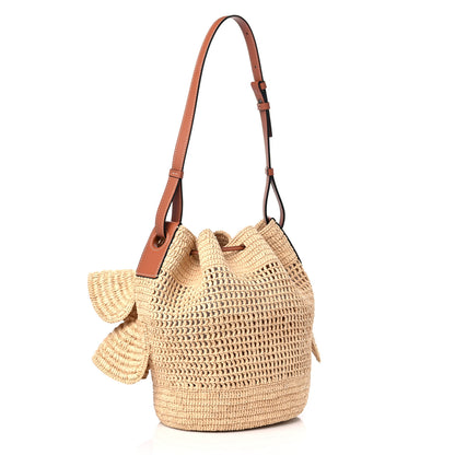 Loewe Raffia Calfskin Balloon Ruffles Bucket Bag Natural Tan 3 of 8