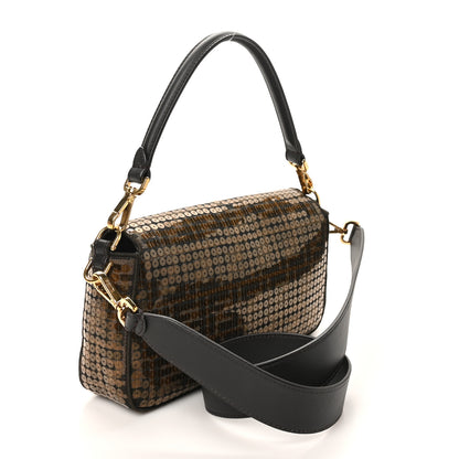 Fendi Fabric Jacquard Paillettes Vitello Seta FF 1974 Baguette Testa di Moro Real Ebano 3 of 10