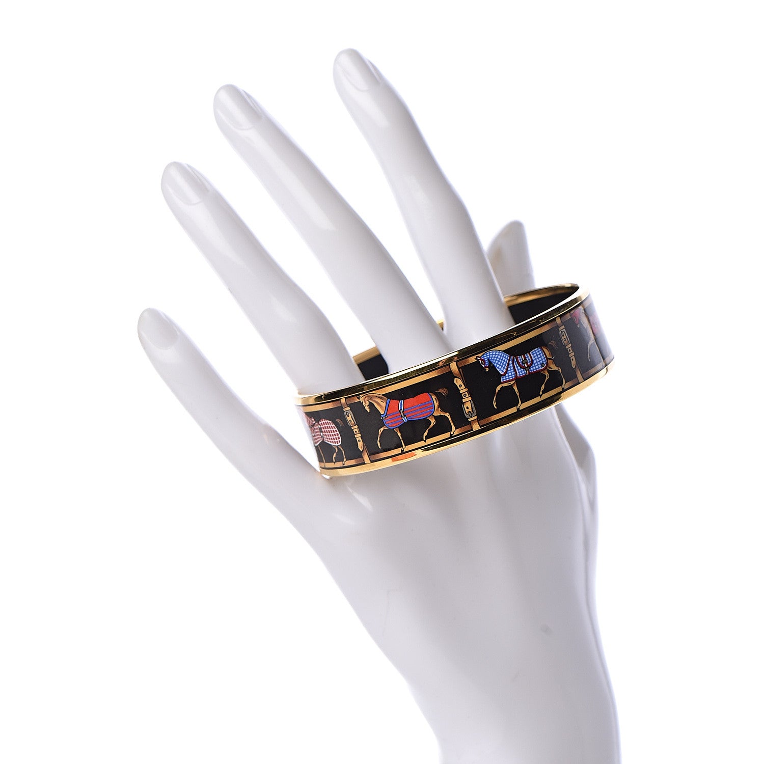 Hermes Enamel Printed Tenues Et Couvertures Wide Bracelet 70 2 of 6