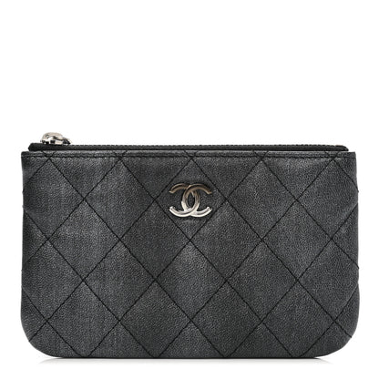 Chanel Metallic Goatskin Quilted Small Cosmetic Case Dark Grey 1 of 8