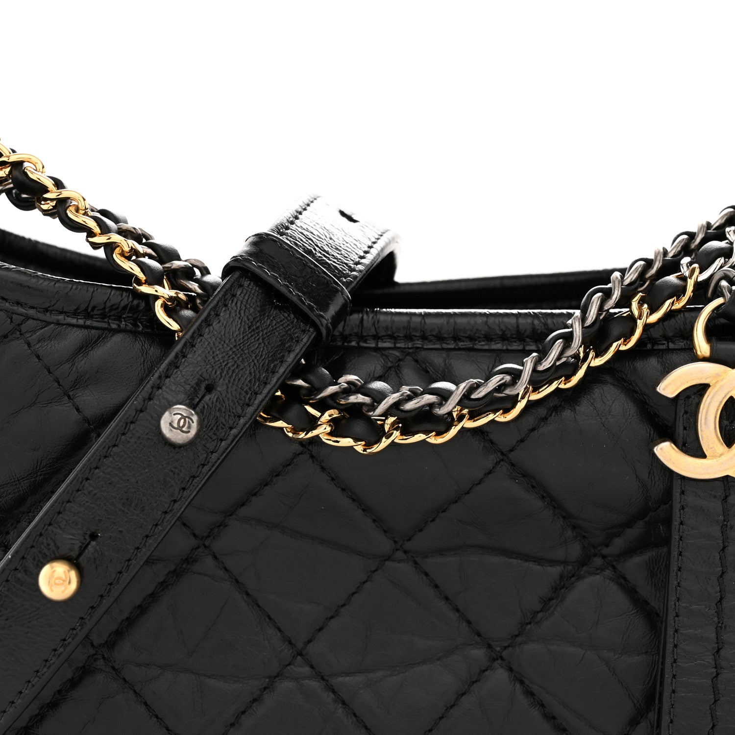 Chanel Aged Calfskin Quilted Small Gabrielle Logo Hobo Black 8 of 10