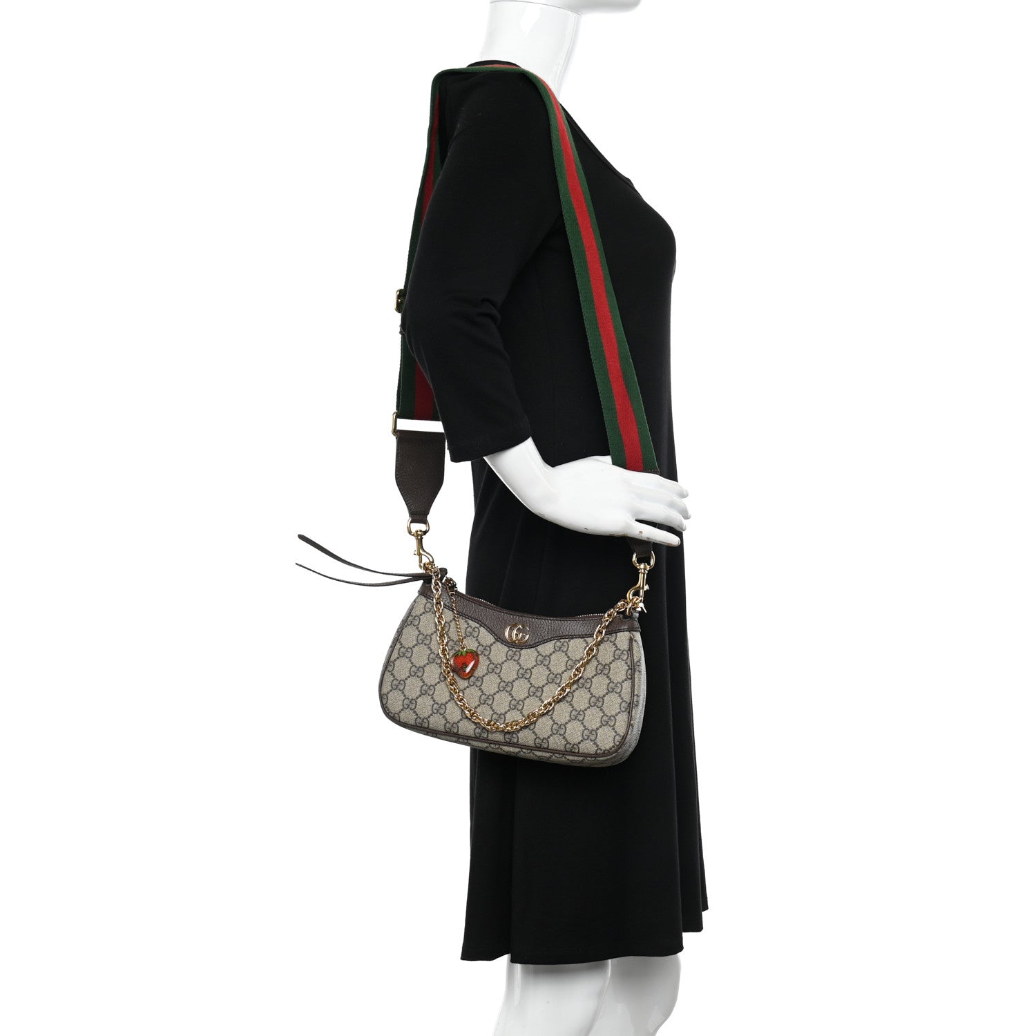 Gucci GG Supreme Monogram Textured Dollar Calfskin Web Small Ophidia GG Handbag Beige Ebony New Acero 2 of 12