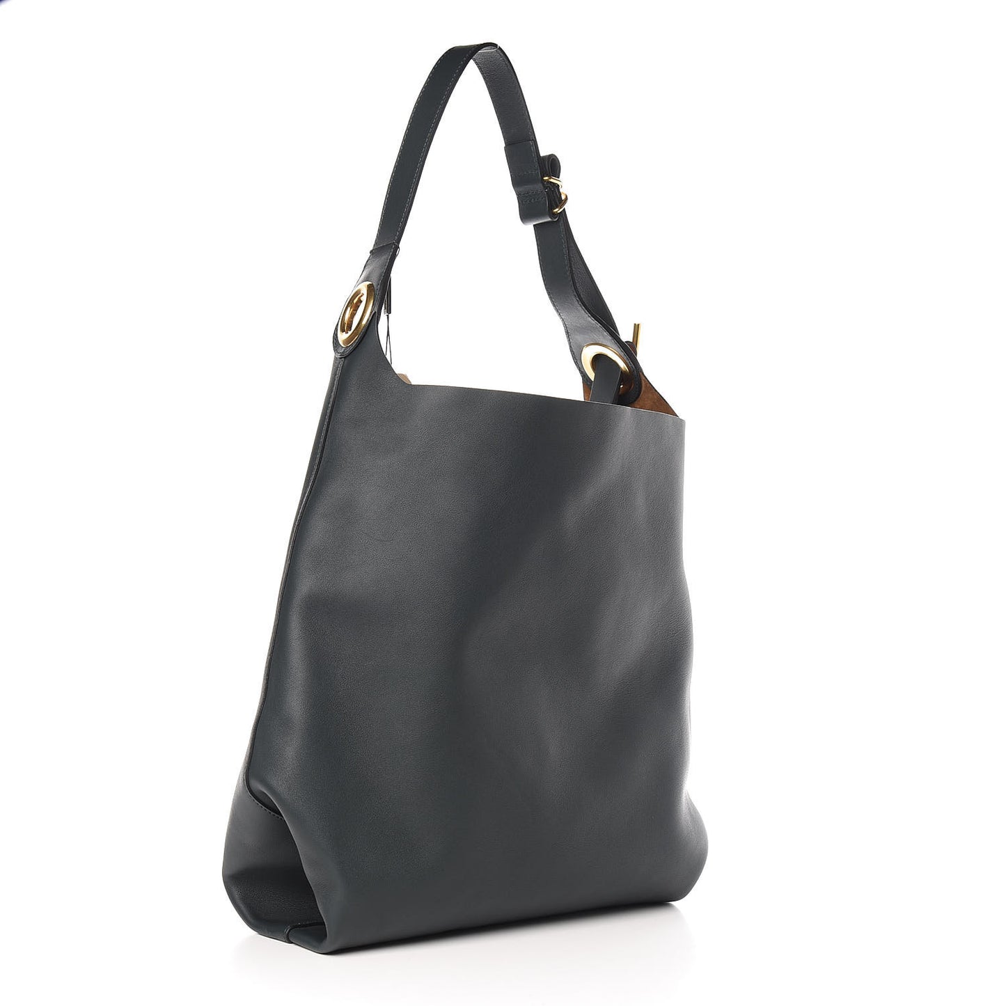 Calfskin Medium Grommet Detail Tote Dark Emerald