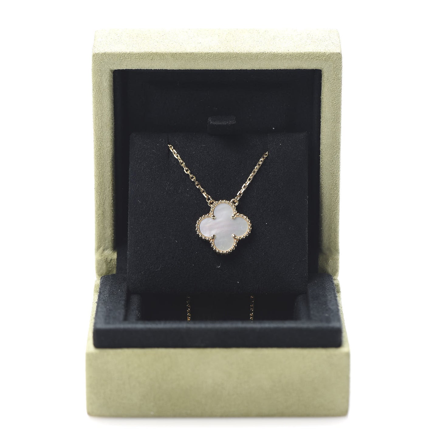 18K Yellow Gold Mother of Pearl Vintage Alhambra Pendant Necklace