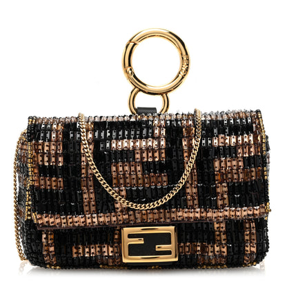 Fendi Crystal Vitello King FF Beaded Nano Baguette Charm Moro Black 1 of 10