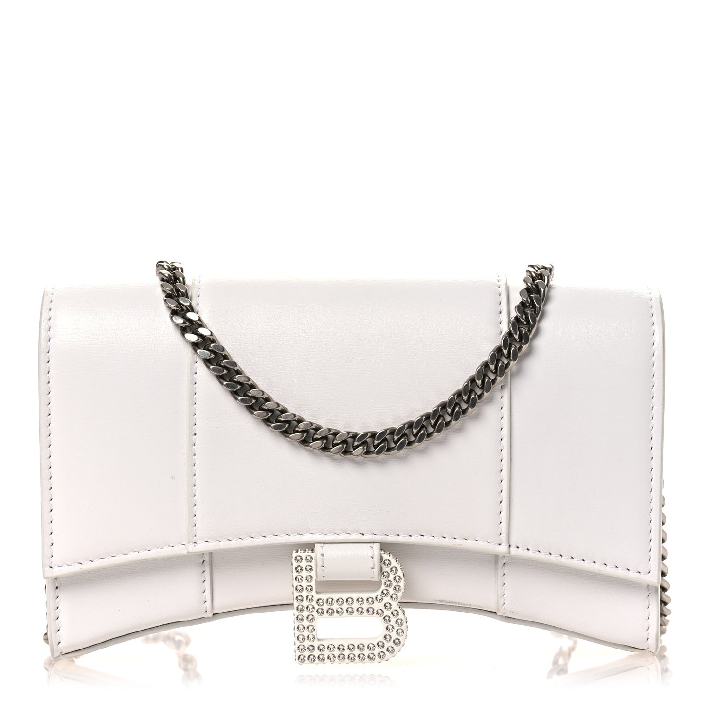 Shiny Box Calfskin Strass Hourglass Chain Bag White