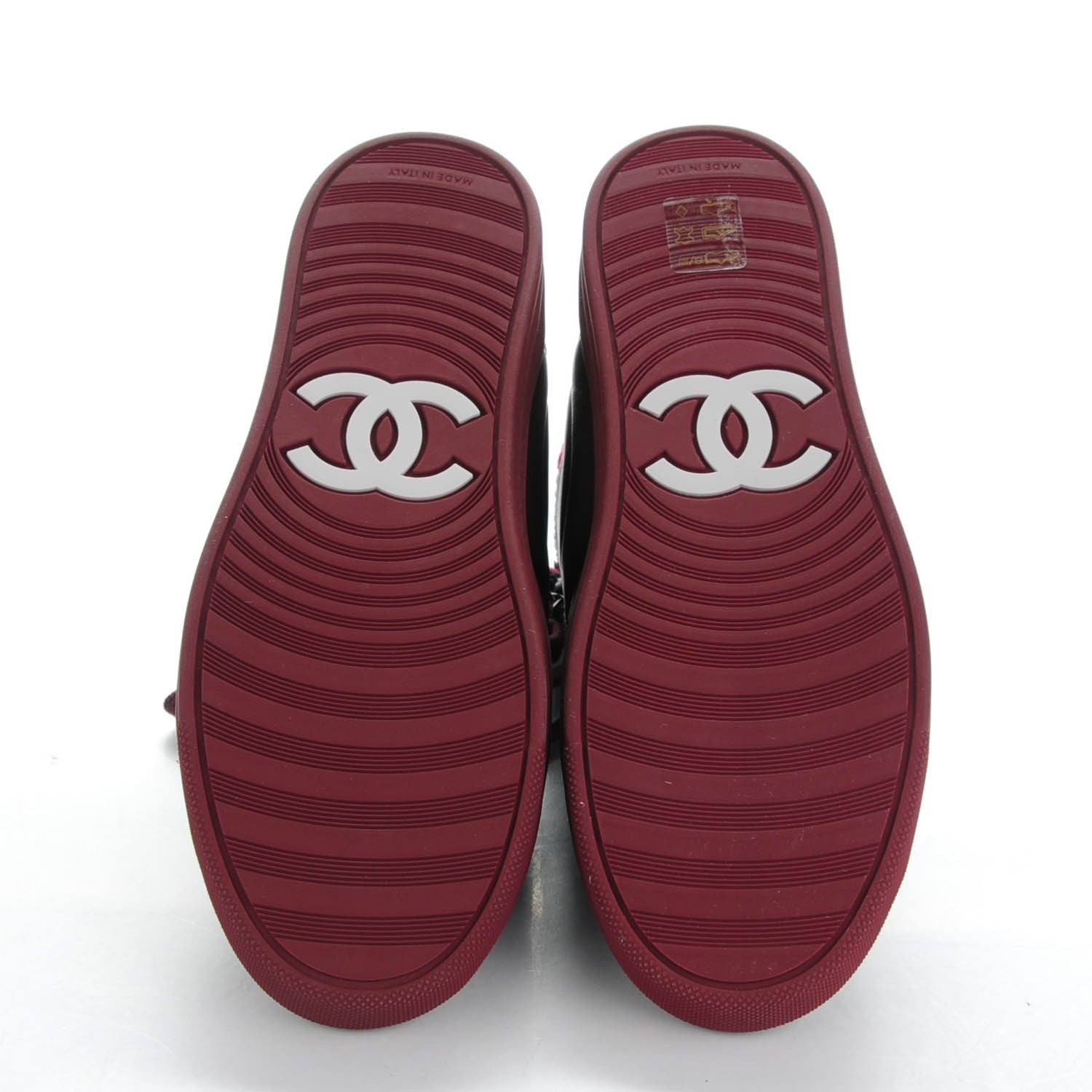 Chanel Lambskin Tweed Chain CC Sneakers 36 Burgundy Navy White 5 of 9