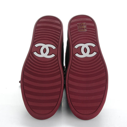 Chanel Lambskin Tweed Chain CC Sneakers 36 Burgundy Navy White 5 of 9