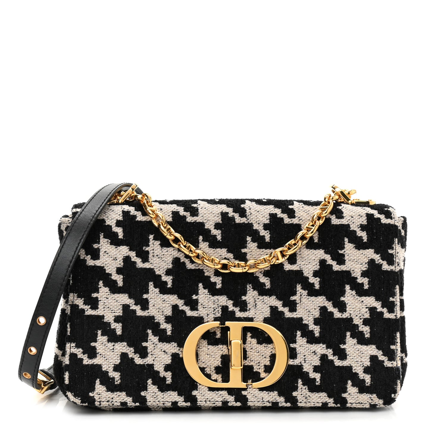 Technical Canvas Macro Houndstooth Medium Caro Bag Black White