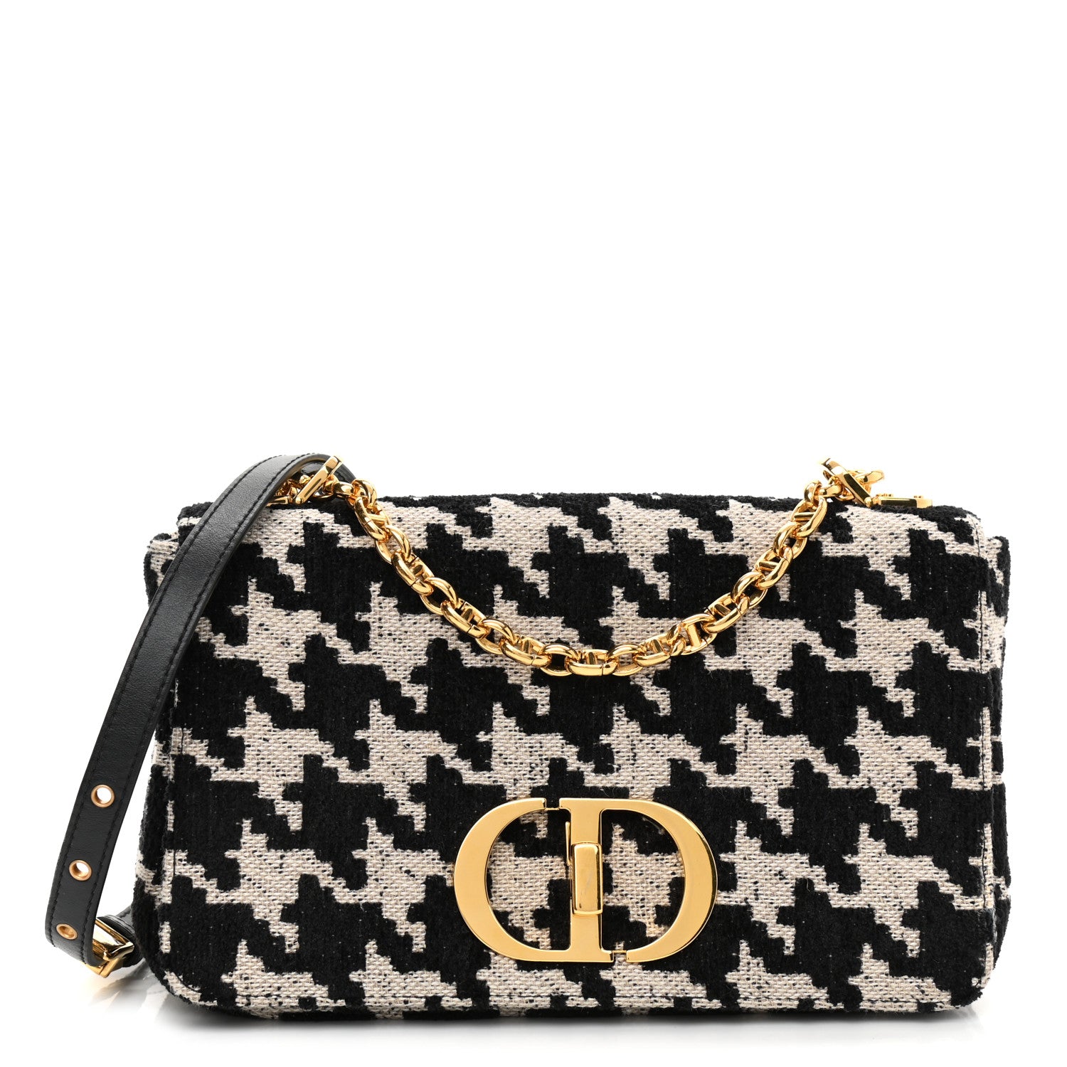 Christian Dior Technical Canvas Macro Houndstooth Medium Caro Bag Black White 1 of 9