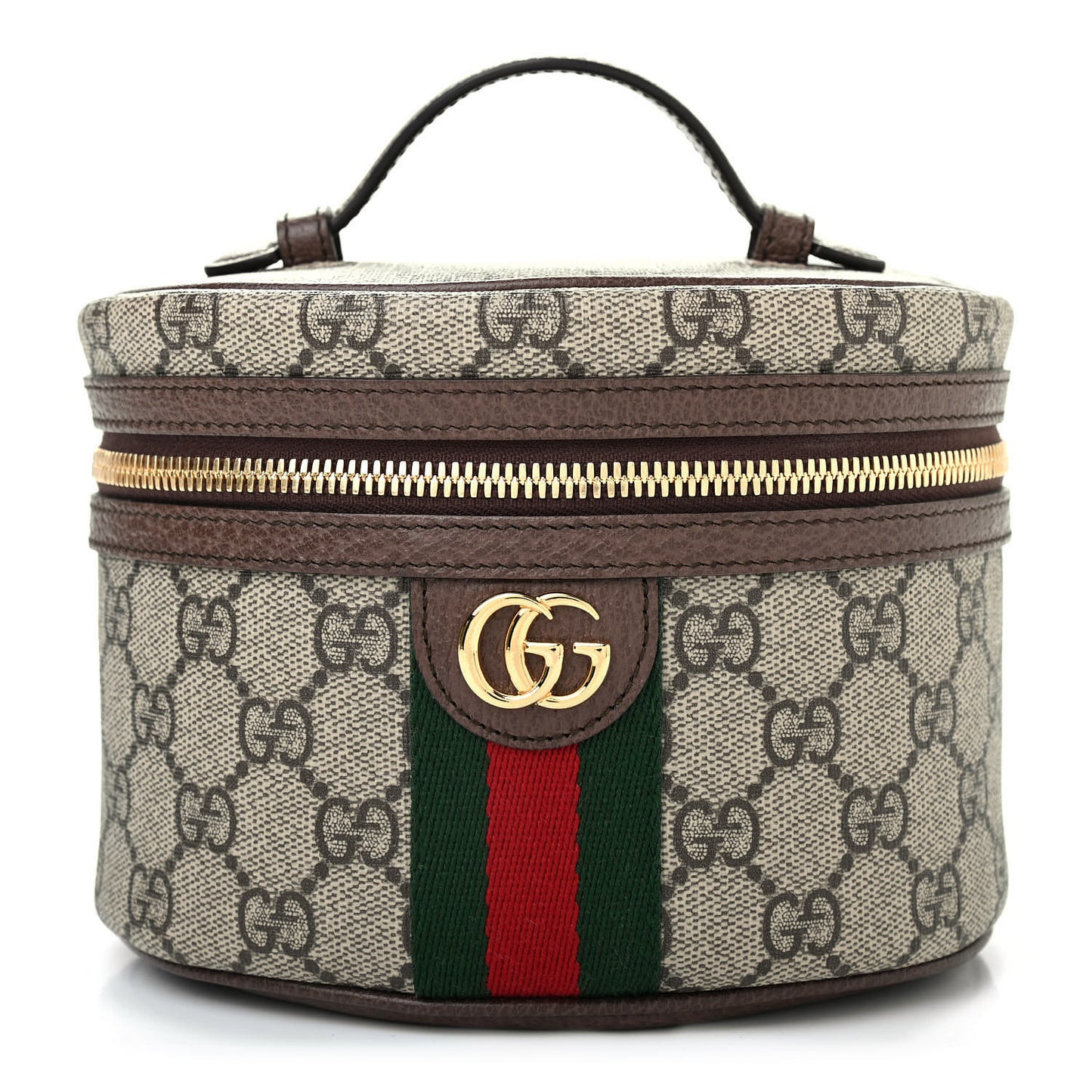 GG Supreme Monogram Textured Calfskin Web Ophidia Vanity Cosmetic Case Beige Ebony New Acero
