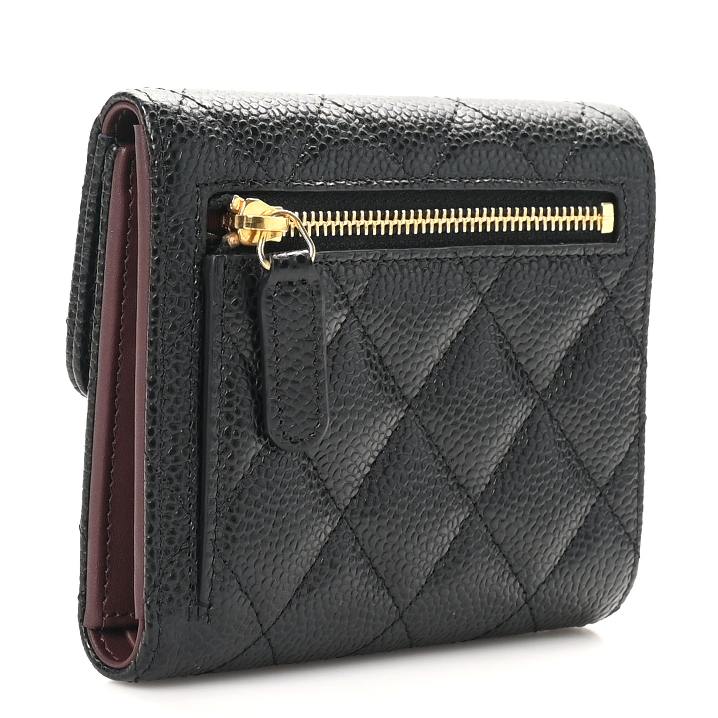 Caviar Quilted Compact Flap Wallet Black