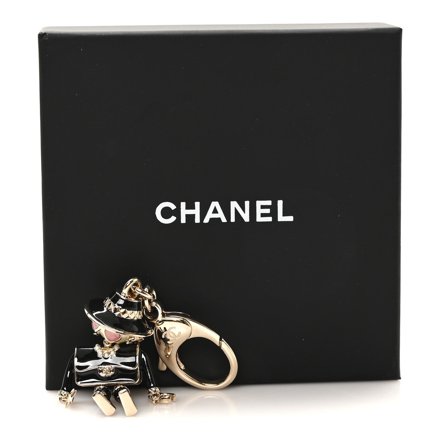 Chanel Metal Pearl Coco Mademoiselle Figurine Bag Charm Gold Black