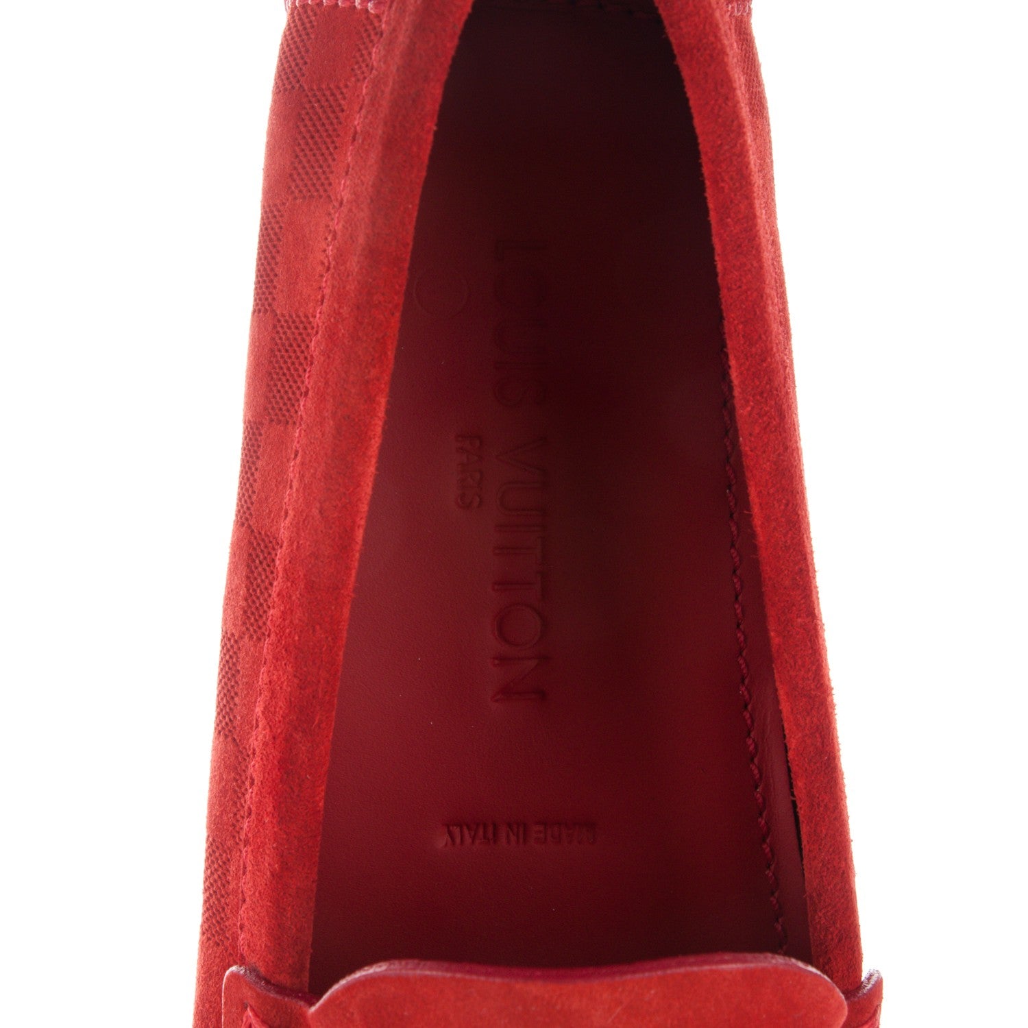 Louis Vuitton Suede Damier Shade Moccasin Loafers 8 Rouge 7 of 8