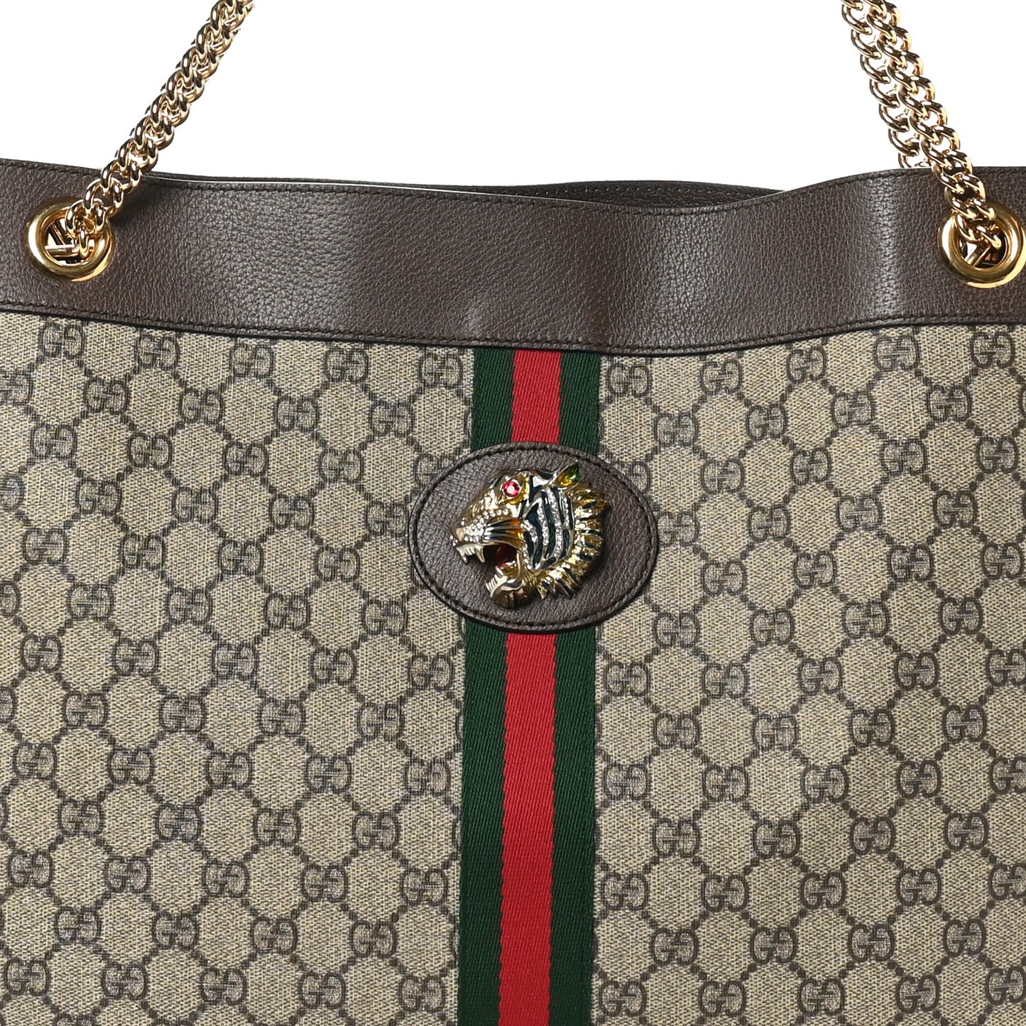 GG Supreme Monogram Large Rajah Chain Tote Beige New Acero