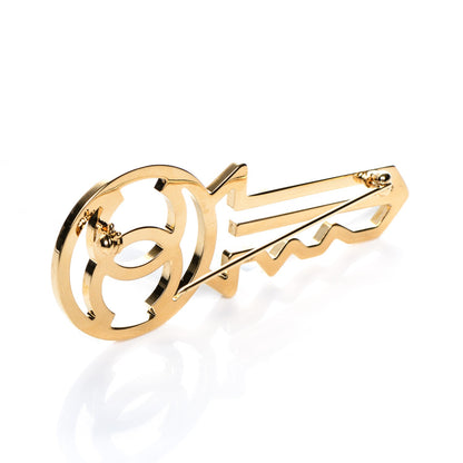 Chanel Crystal CC Key Brooch Black Gold 3 of 4