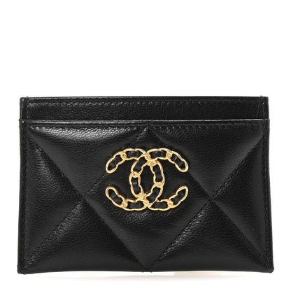 Chanel Shiny Goatskin Quilted Chanel 19 Card Holder Black 1 of 16