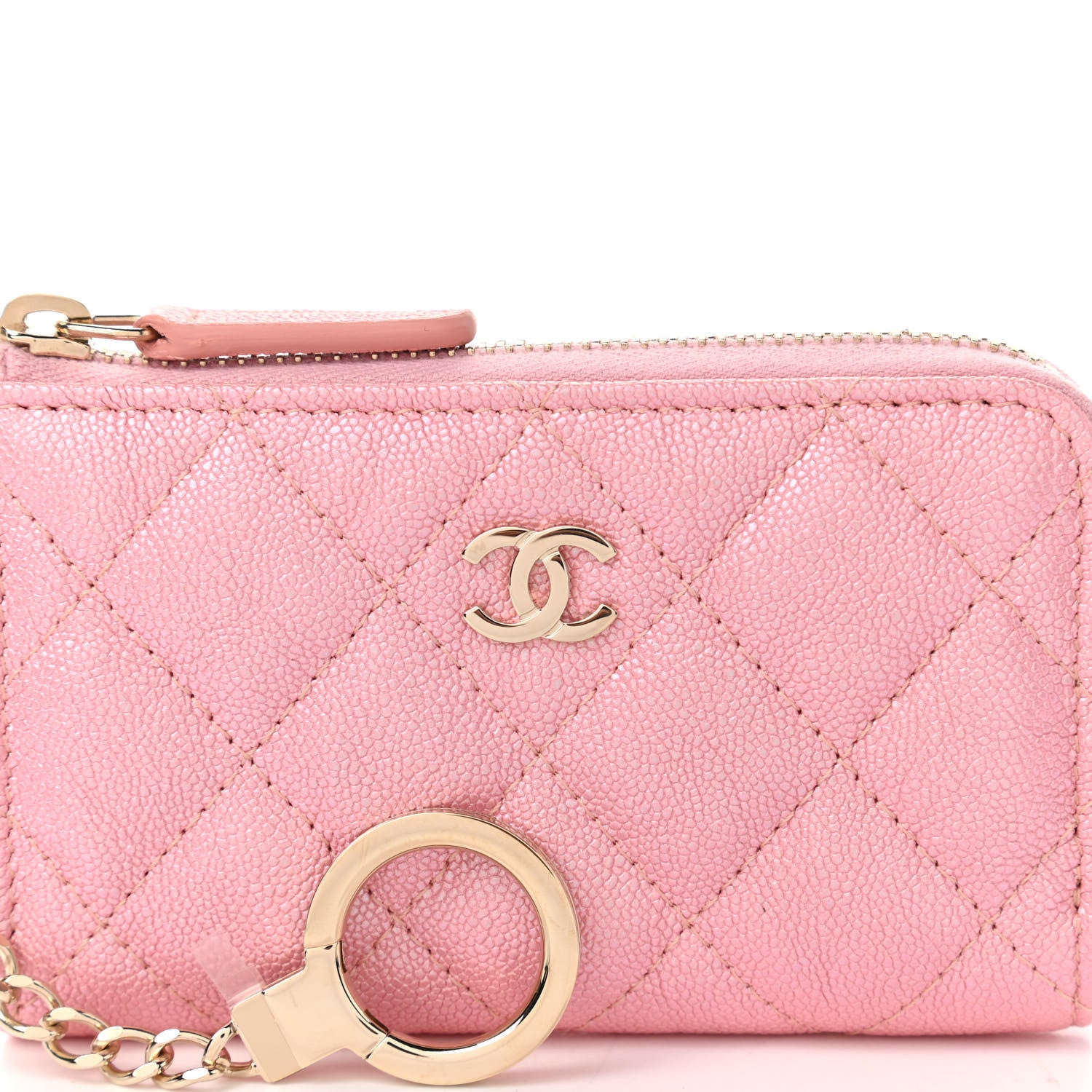 Chanel Iridescent Caviar Quilted Zipped Key Holder Case Rose Pink 10 of 11