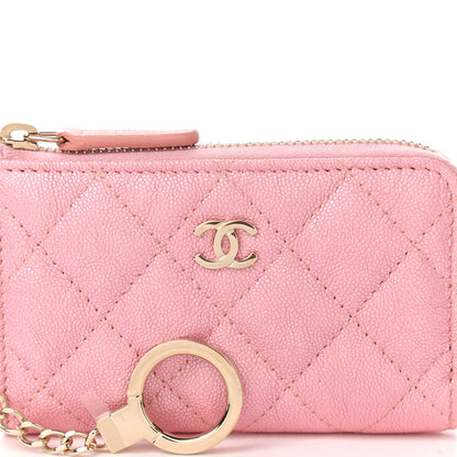 Chanel Iridescent Caviar Quilted Zipped Key Holder Case Rose Pink 10 of 11