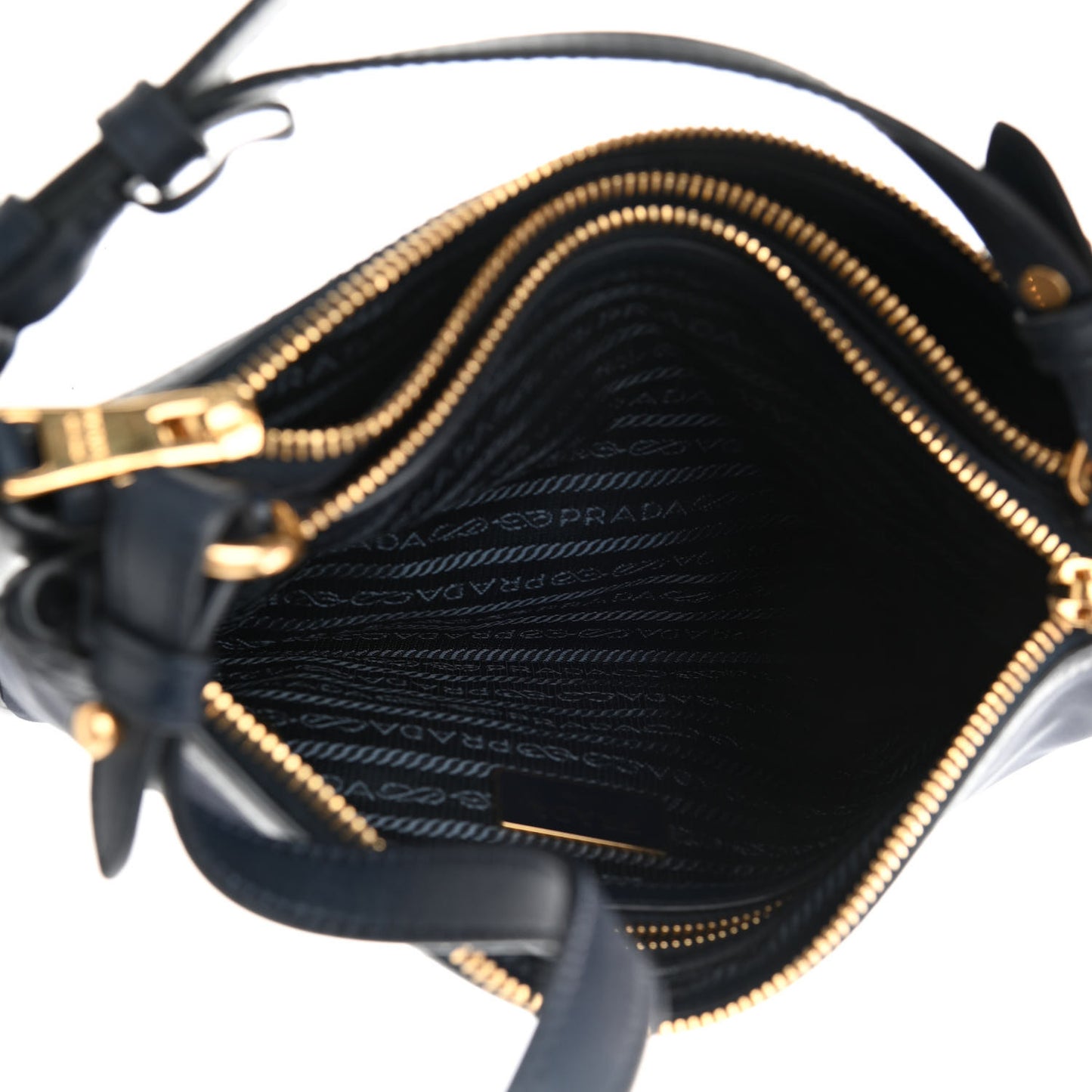 Tessuto Nylon Soft Calf Double Zip Crossbody Bag Blue