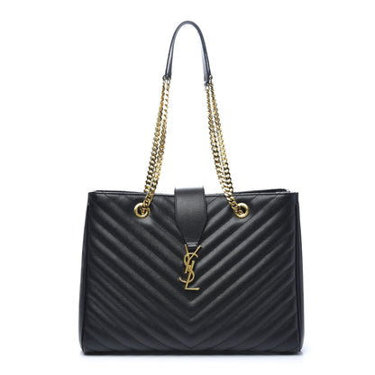Saint Laurent Grain De Poudre Matelasse Chevron Monogram Shopping Bag Black 1 of 9
