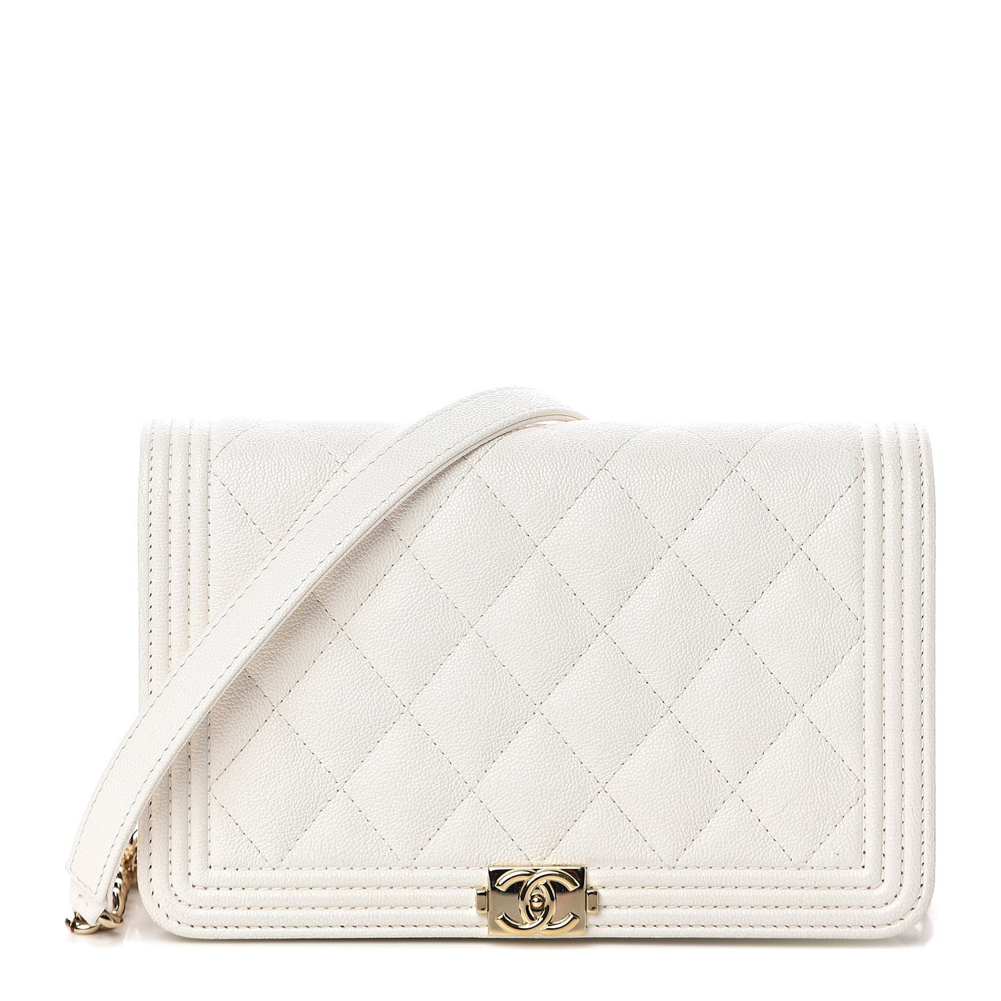 Caviar Quilted Boy Wallet On Chain WOC White