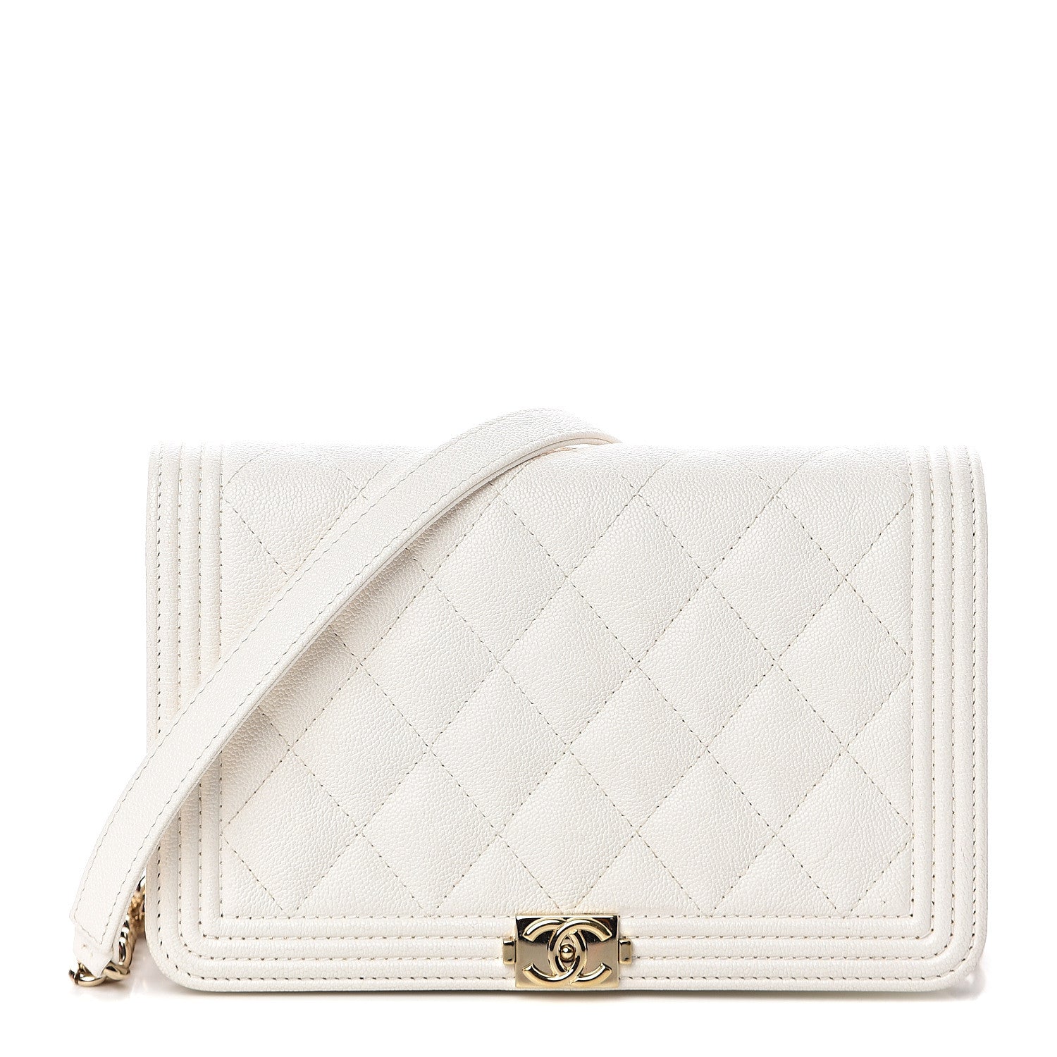 Chanel Caviar Quilted Boy Wallet On Chain WOC White 1 of 9
