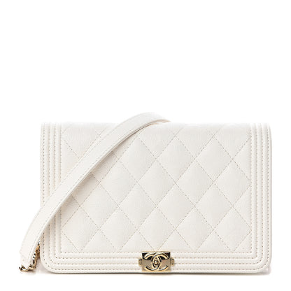 Chanel Caviar Quilted Boy Wallet On Chain WOC White 1 of 9