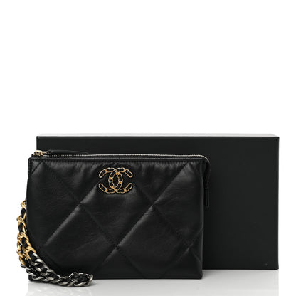 Chanel Shiny Goatskin Quilted Small Chanel 19 Pouch With Handle Black 9 of 9