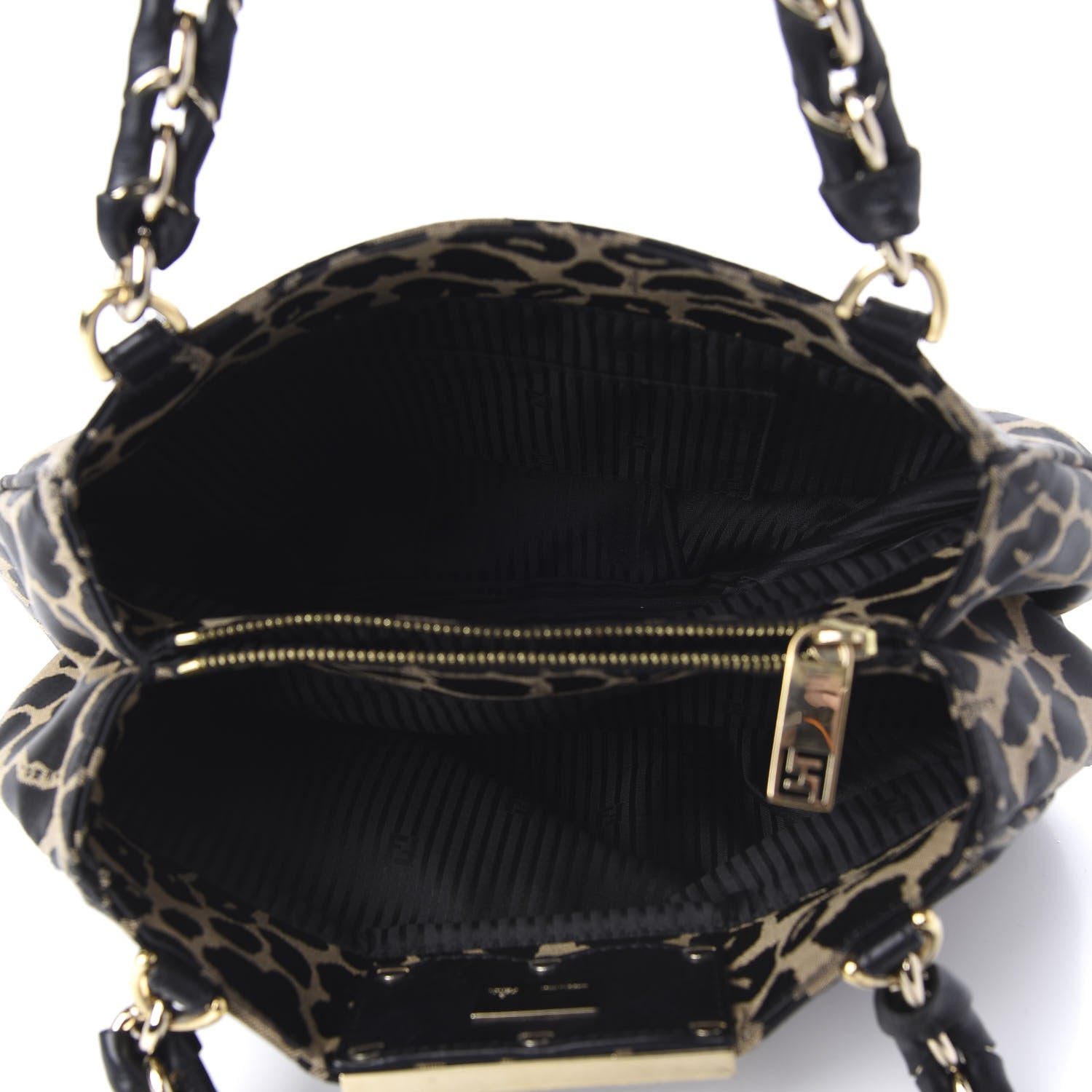 Fendi Jacquard Leopard Print Small Mia Tote Taupe Black 5 of 9