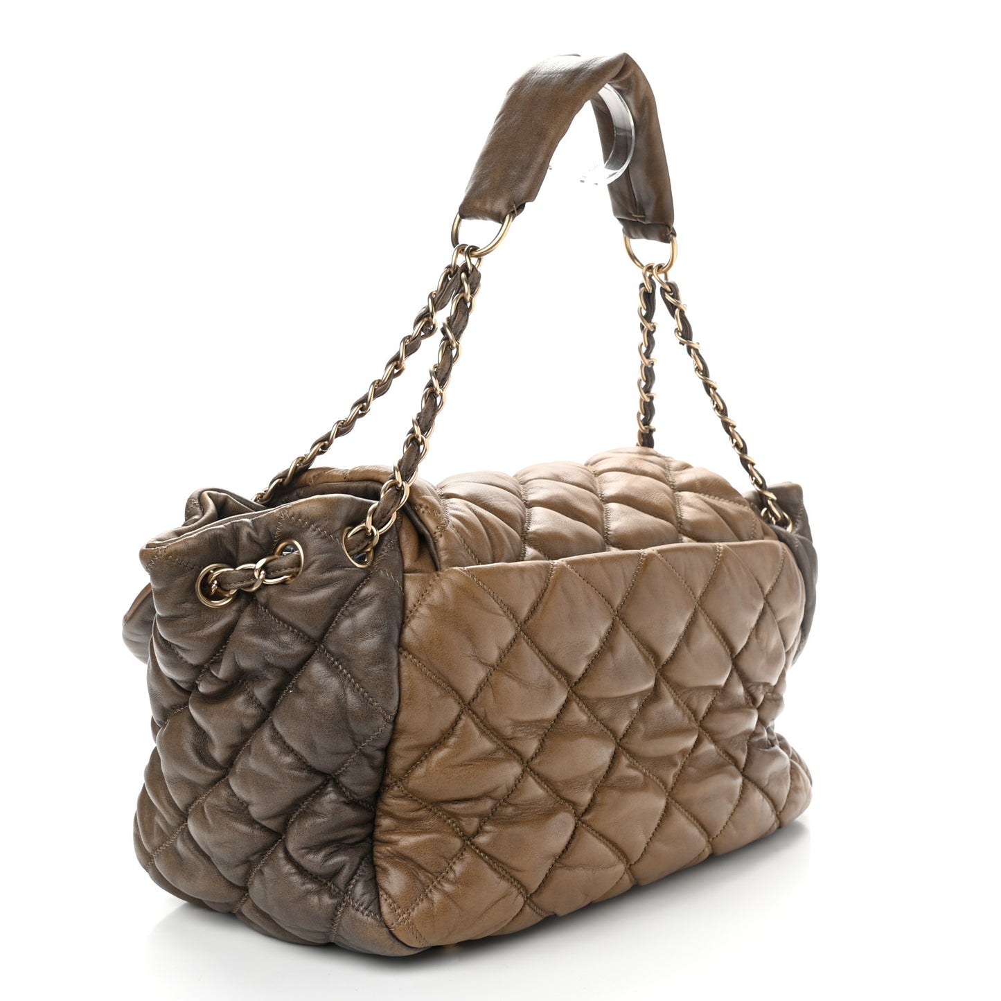 Lambskin Bubble Quilt Flap Bag Dark Beige