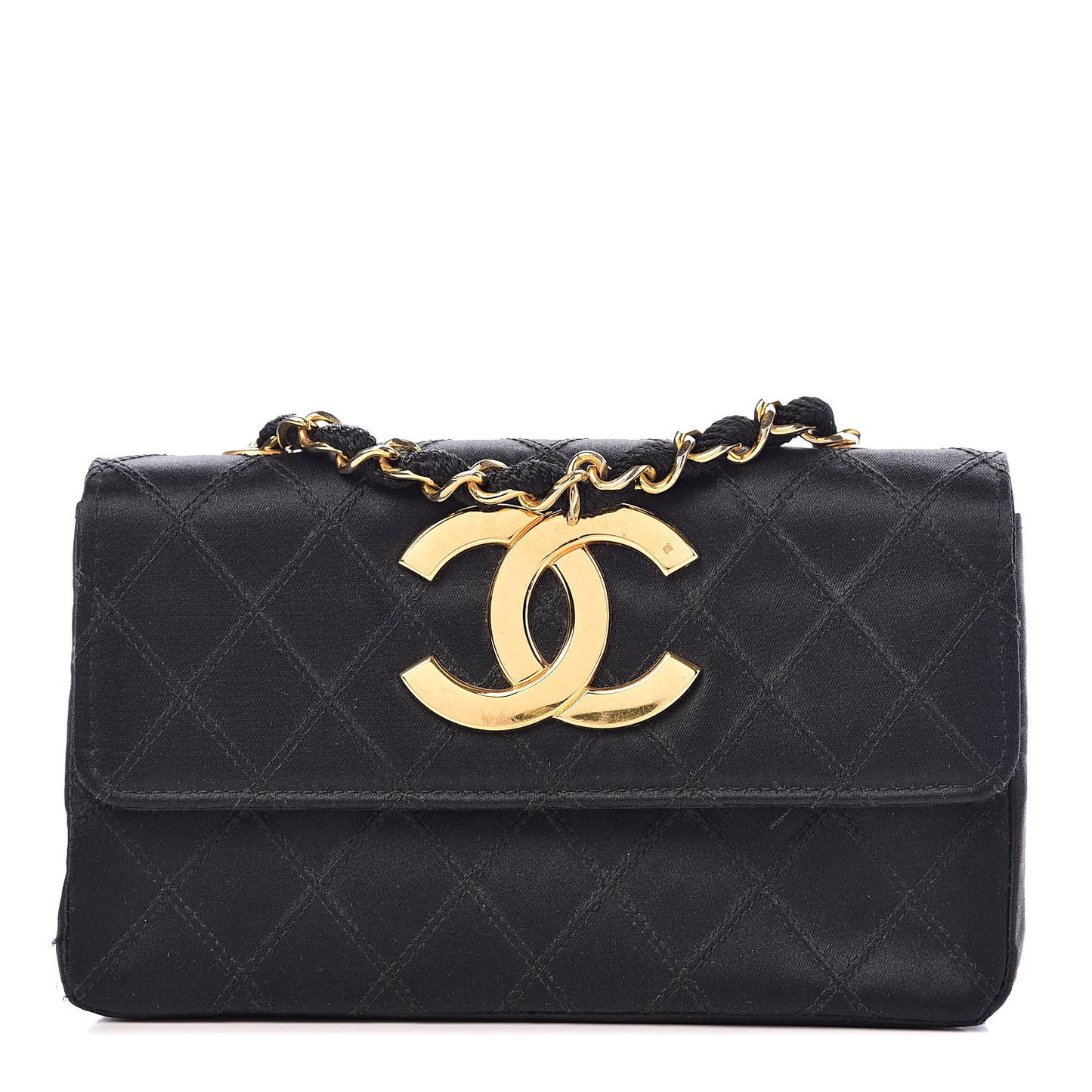 Satin Double Stitched Mini Single Flap Black